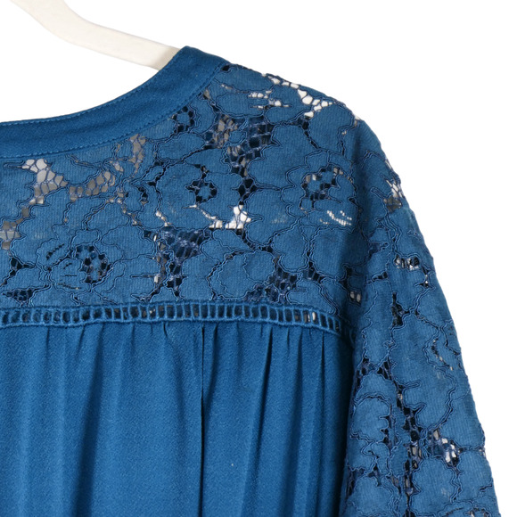 Lane Bryant Blue Knit Tunic Top Women 3X Stretch Crochet Boho Bell Sleeve V Neck - Picture 8 of 9